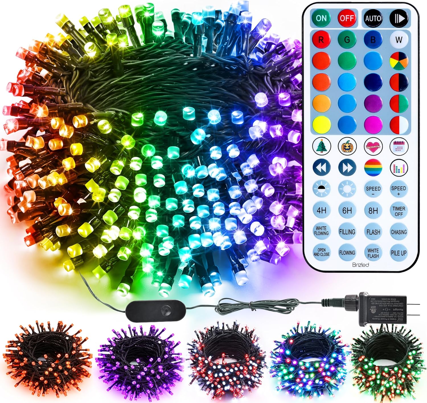 Brizled Color Changing Halloween Lights, 66ft 200 LED RGB Christmas Lights Music Sync, 120+ Modes Remote Dimmable Outdoor Christmas Light, Mini Tree Light Indoor Plugin for Xmas Halloween Party Decor